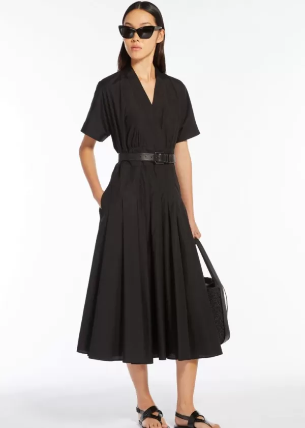 Online MAX MARA ALATRI COTTON POPLIN DRESS W FULL SKIRT Black