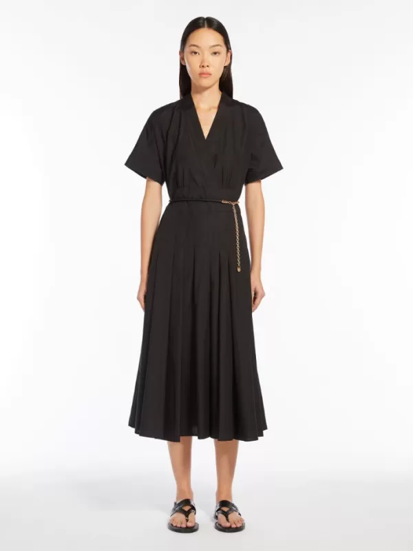 Online MAX MARA ALATRI COTTON POPLIN DRESS W FULL SKIRT Black