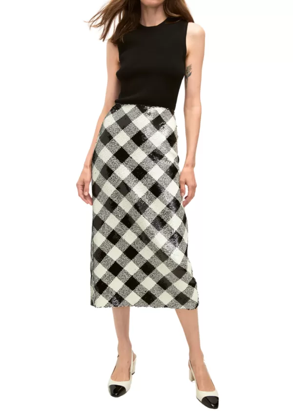 Flash Sale VERONICA BEARD ALLORA SEQUIN CHECK SKIRT Blk & Wht