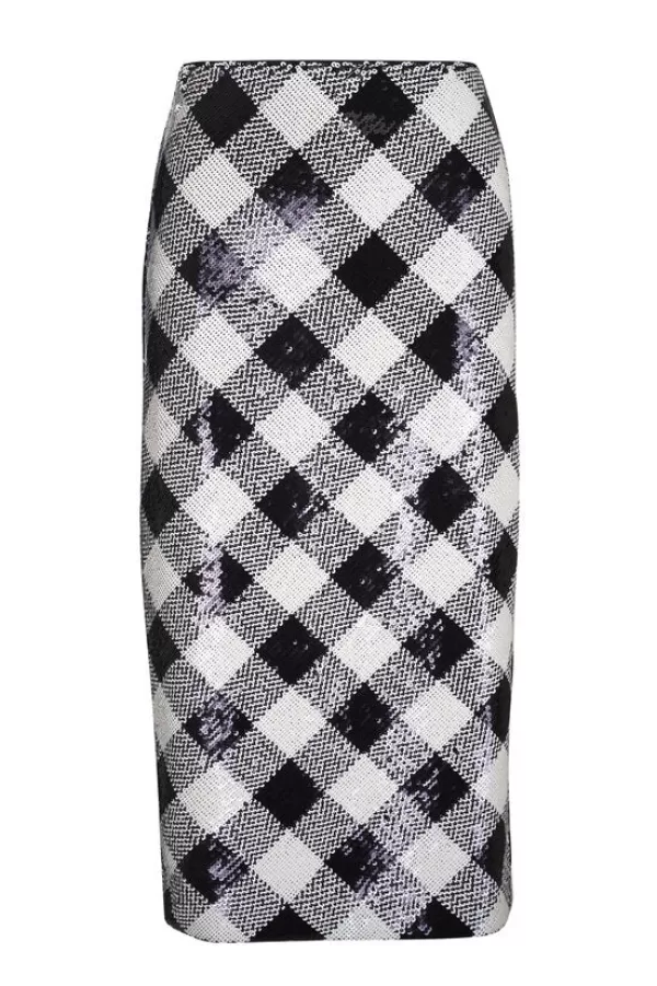 Flash Sale VERONICA BEARD ALLORA SEQUIN CHECK SKIRT Blk & Wht