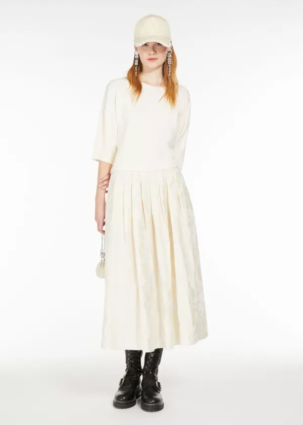 Outlet MAX MARA ANZIO FULL EMBROIDERED SKIRT ECRU