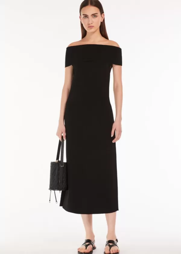 Store MAX MARA AULLA OFF SHOULDER JERSEY DRESS NAVY