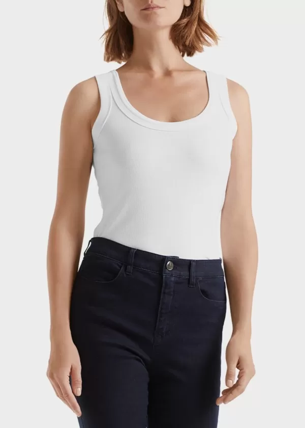 Outlet MARC CAIN BASIC RIB SCOOP NECK TANK White