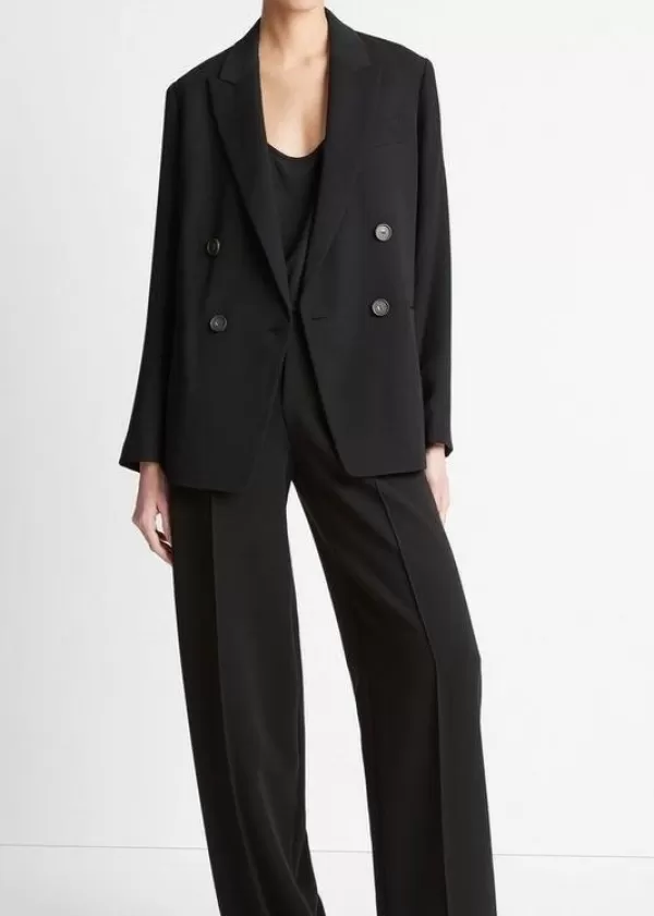 New VINCE CREPE DOUBLE BREASTED BLAZER Black