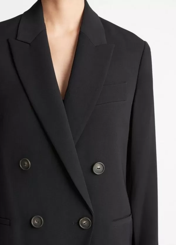 New VINCE CREPE DOUBLE BREASTED BLAZER Black