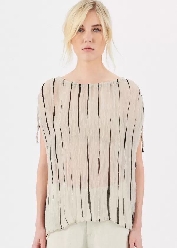 Discount Transit Par Such BOATNECK TOP W SHOULDER RUCHING TIE DYE STRIPED Sand