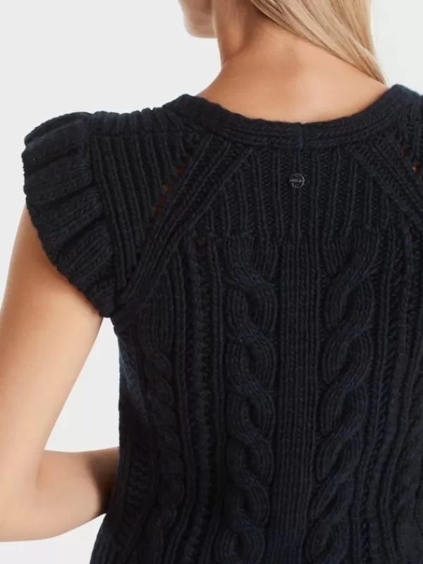 Flash Sale MARC CAIN CABLE KNIT TANK W CAP SLEEVES Midnight Blue