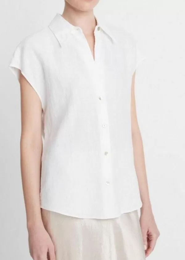 Outlet VINCE CAP SLV BUTTON DOWN BLOUSE OPTIC WHITE