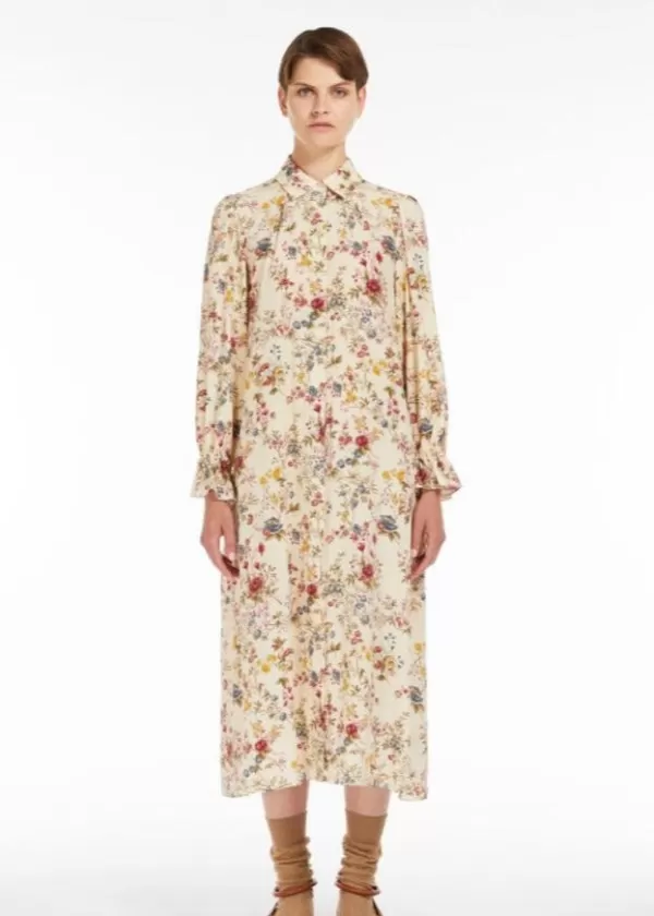 Best MAX MARA CIAD MIDI LENGTH SILK FLORAL SHIRT DRESS IVORY FLOWER