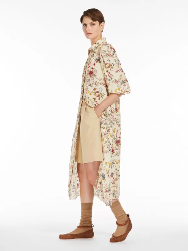 Best MAX MARA CIAD MIDI LENGTH SILK FLORAL SHIRT DRESS IVORY FLOWER