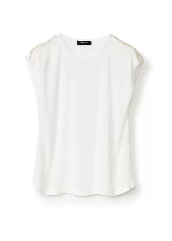 New FABIANA FILIPPI CLASSIC SLEEVELESS TOP W BEADING ON SHOULDER SEAM White