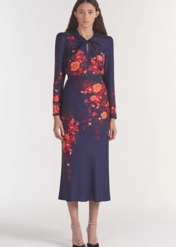 New SALONI LODHA CLAUDIA MIDI DRESS FLORI SUNSET PLMT