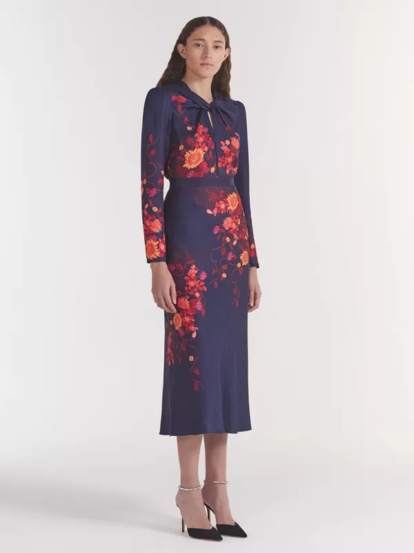 New SALONI LODHA CLAUDIA MIDI DRESS FLORI SUNSET PLMT