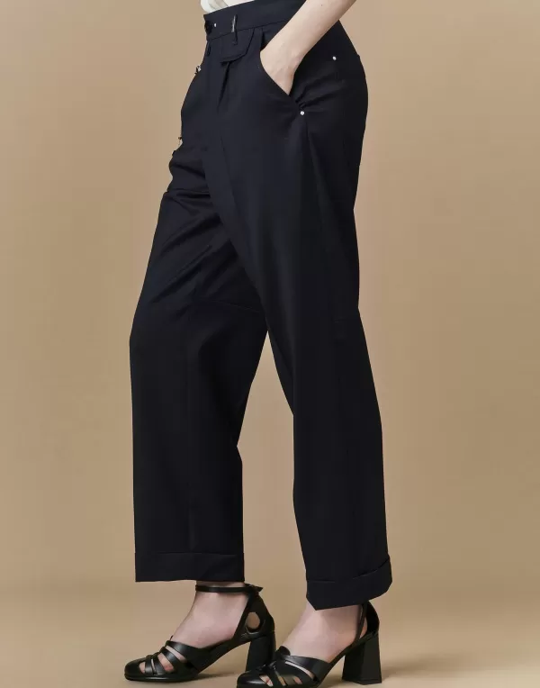 Clearance HIGH CONCISE TAILORED PANT WITH BELT LOOPS NAVY