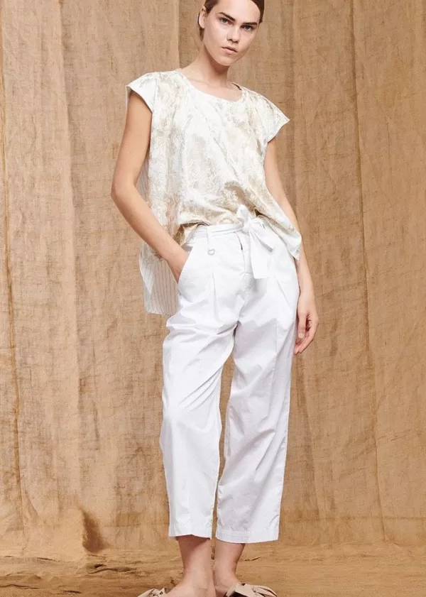 Cheap HIGH COURTEOUS WIDE LEG PLEATED FRONT PANTS IN COTTON SATIN OPTICAL WHITE