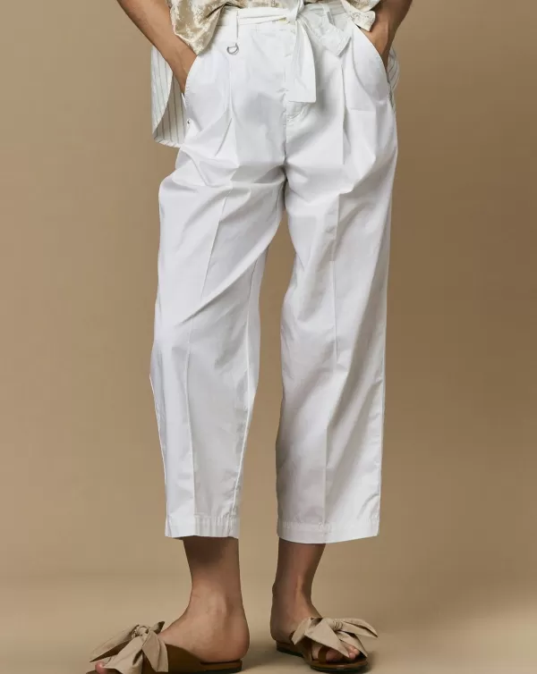 Cheap HIGH COURTEOUS WIDE LEG PLEATED FRONT PANTS IN COTTON SATIN OPTICAL WHITE