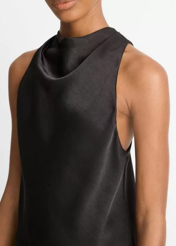 Outlet VINCE COWL NECK BIAS SATIN TOP Black