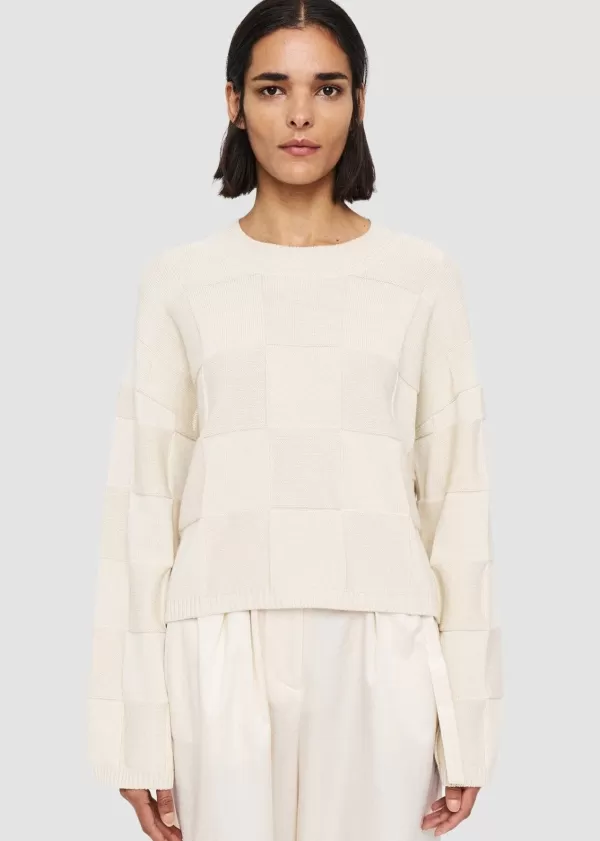 Sale Joseph CREW NECK TEXTURED VICHY KNIT Papyrus