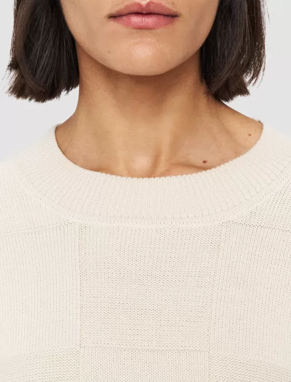 Sale Joseph CREW NECK TEXTURED VICHY KNIT Papyrus