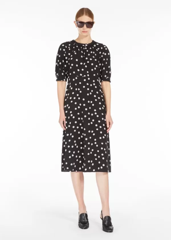 New MAX MARA DEMETRA POLKA DOT SILK DREESS BLACK