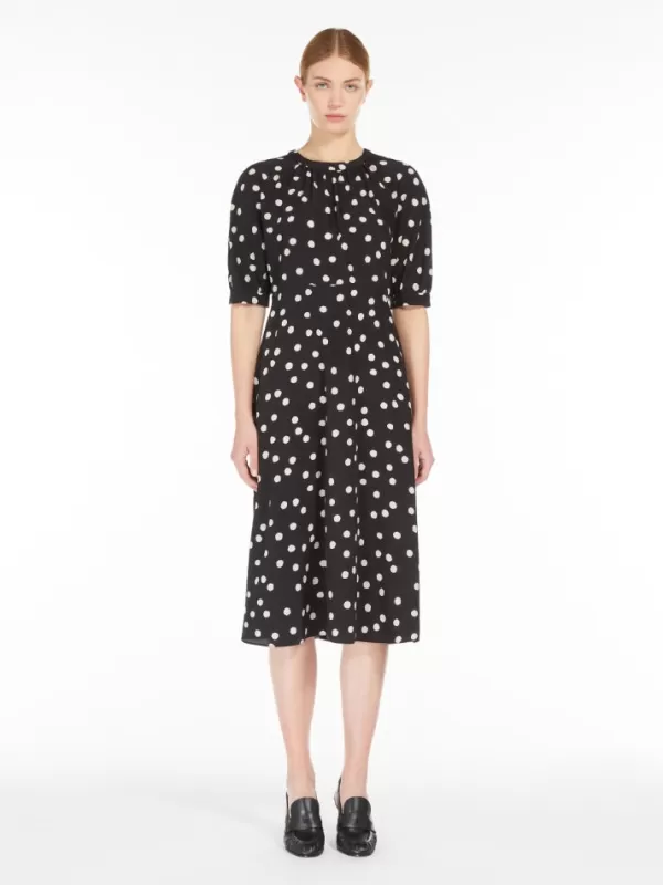 New MAX MARA DEMETRA POLKA DOT SILK DREESS BLACK