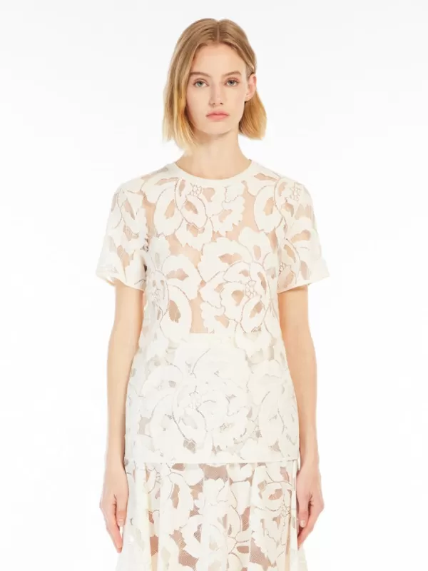 Cheap MAX MARA DERNA LACE FLORAL T-SHIRT IVORY