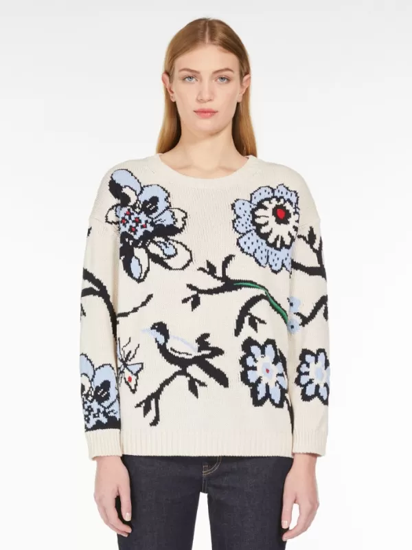 Cheap MAX MARA DOLMEN IN LAIDED FLORAL MOFIT KNIT LIGHT BLUE