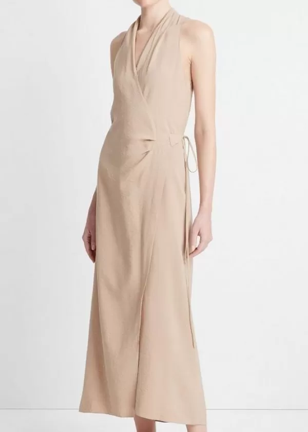 Cheap VINCE DRAPED NECK WRAP DRESS Pale Wheat