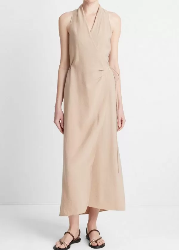 Cheap VINCE DRAPED NECK WRAP DRESS Pale Wheat