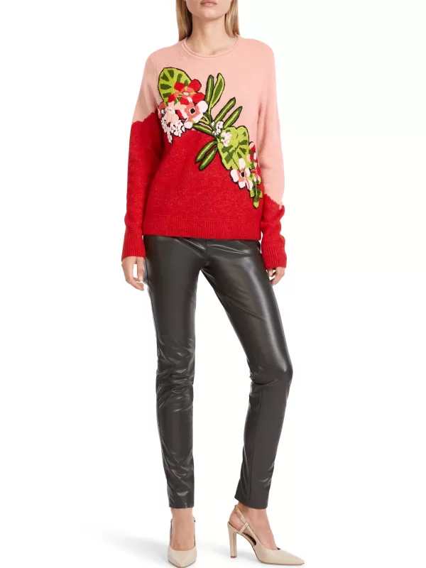 Cheap MARC CAIN EMBROIDERY SINGAPORE FLORAL DESIGN SWEATER 270-BRT FR RED