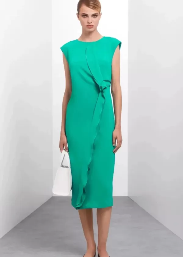 New MARC CAIN EMERALD SLEEVELESS DRESS W RUFFLE 564-BRTMLCHT