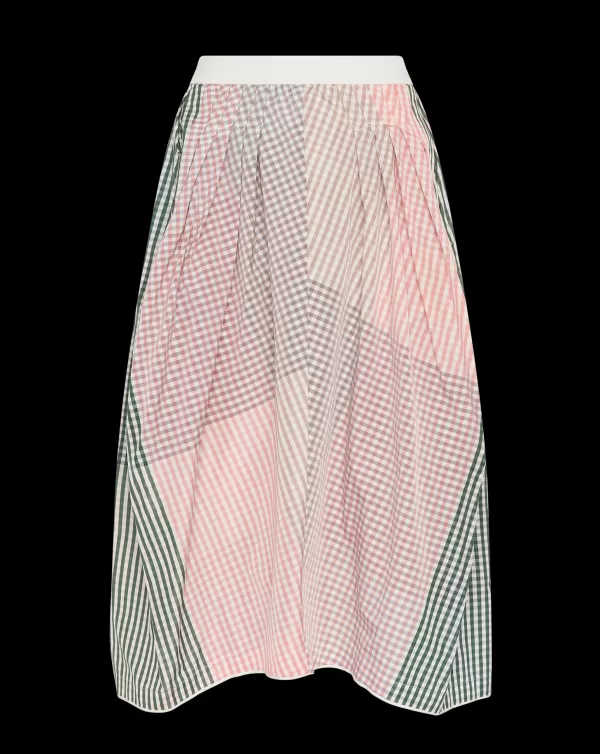 Store HIGH FESTOON BELL SHAPED SKIRT IN TECHNICAL GINGHAM TAFFETA PINK MULTI