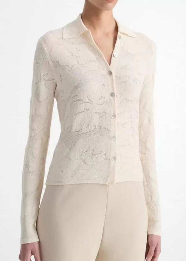 Clearance VINCE ITALIAN COTTON BLEND TEXTURED FLORAL BUTTON UP IVORY