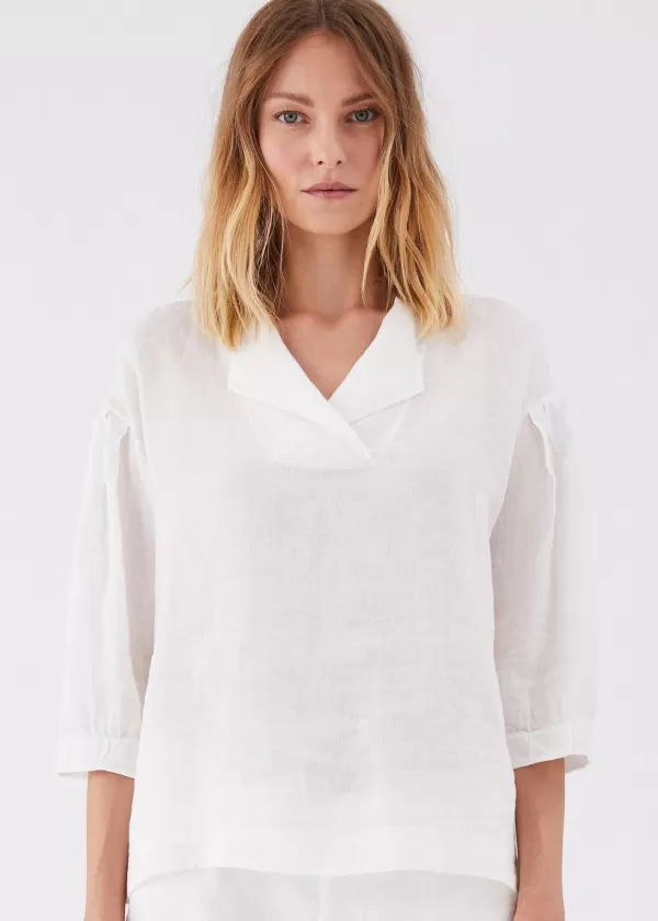 Discount Transit Par Such LINEN BLOUSE W 3/4 SLEEVES & SHAWL COLLAR WHITE