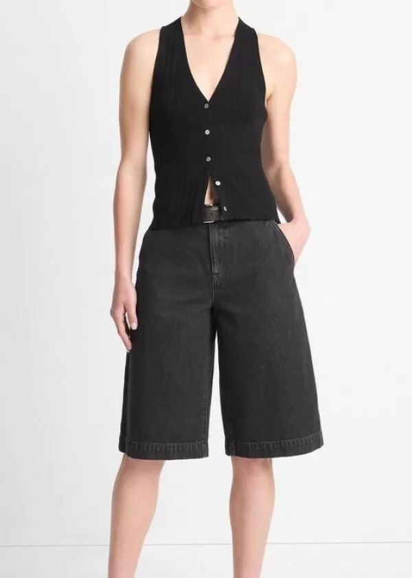 Fashion VINCE LOW RISE LONGLINE BLACK DENIM SHORT WASHED BLACK