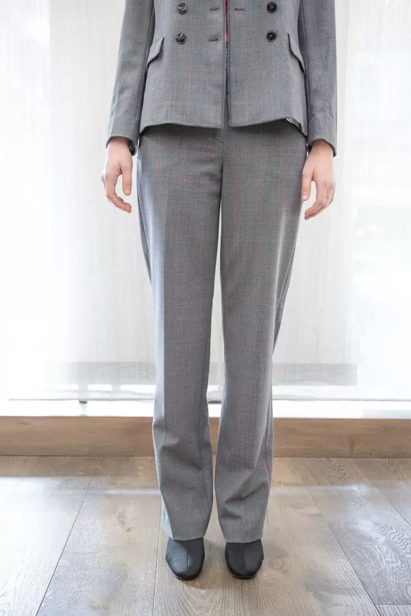 Sale MARC CAIN WOOL BLEND PANT PANTS/GREY WITH PINK CHECK CEMENTO