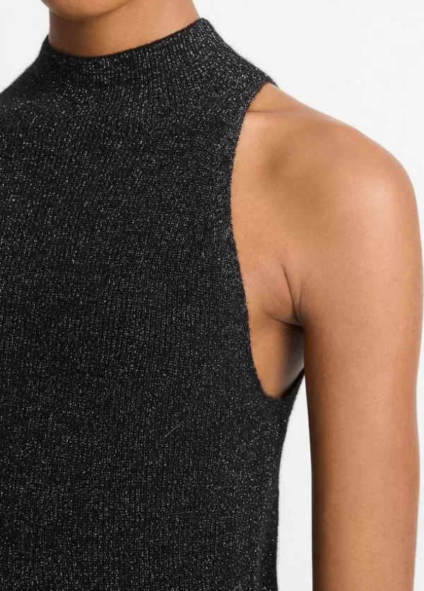 Sale VINCE METALLIC MOCK NECK TANK Black