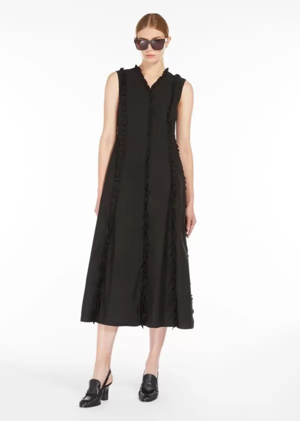 New MAX MARA MILENA COTTON POPLIN DRESS W SMALL RUFFLES BLACK