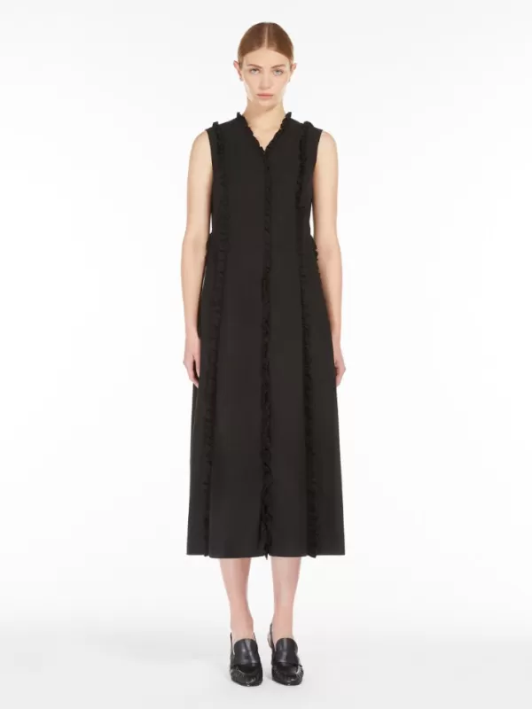 New MAX MARA MILENA COTTON POPLIN DRESS W SMALL RUFFLES BLACK