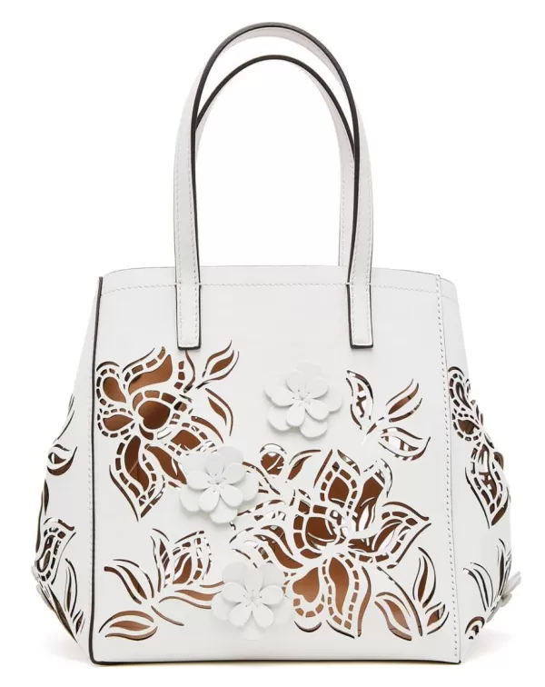 Outlet Oscar De La Renta MINI LASER CUT FLORAL SQUARE TOTE WHITE