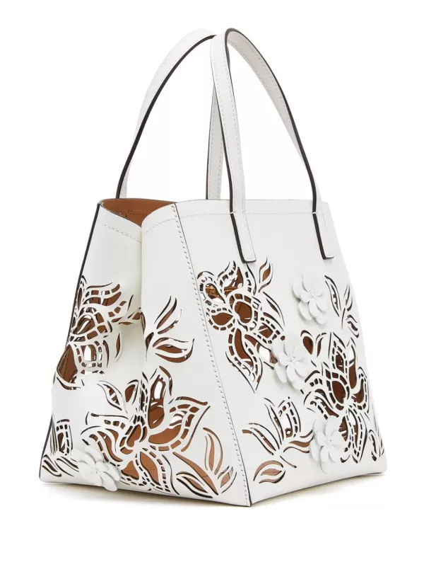 Outlet Oscar De La Renta MINI LASER CUT FLORAL SQUARE TOTE WHITE