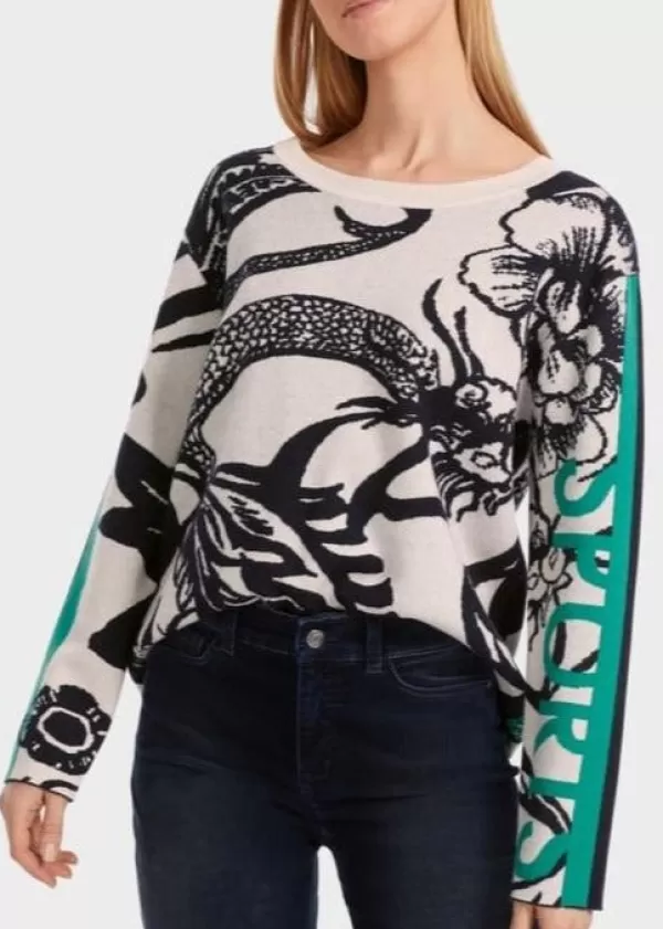 Discount MARC CAIN MYSTICAL TATTOO SWEATER W GREEN SPORT 155-ALMD BLSM