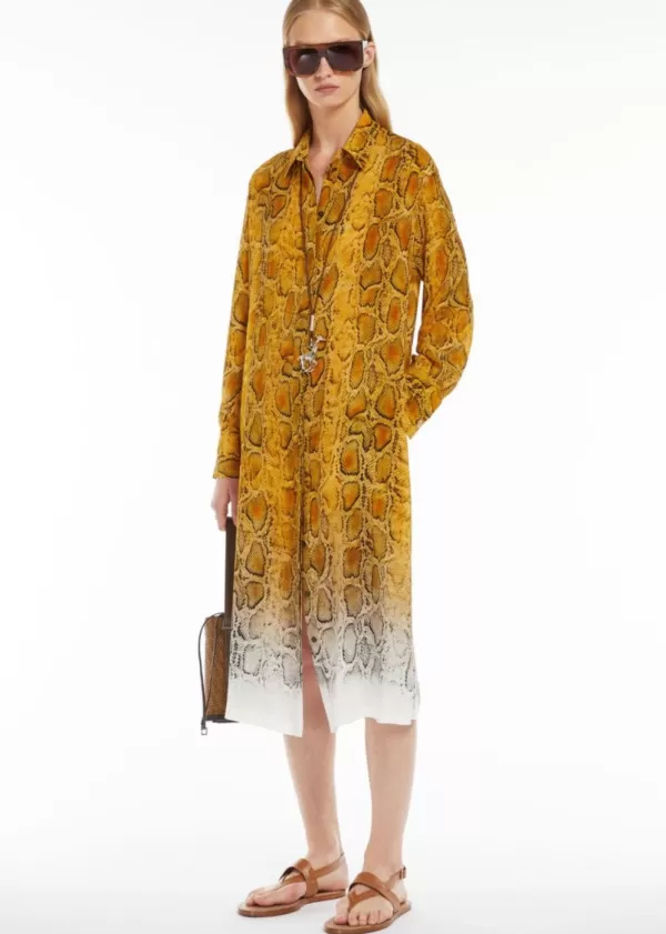 Fashion MAX MARA NEREO PRINTED SILK SHIRT DRESS YELLOW PYTHON