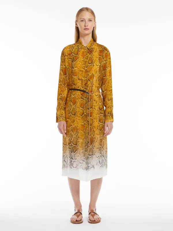 Fashion MAX MARA NEREO PRINTED SILK SHIRT DRESS YELLOW PYTHON