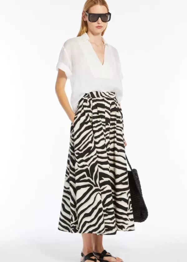 Store MAX MARA NICHOLS ANIMAL PRINT COTTON POPLIN SKIRT Black & White