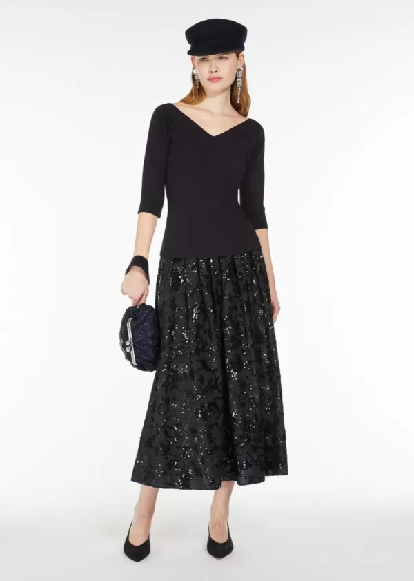 Online MAX MARA NOME FULL SKIRT WITH SEQUIN EMBROIDERY NAVY