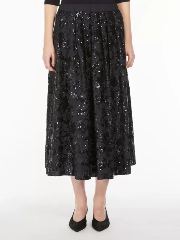 Online MAX MARA NOME FULL SKIRT WITH SEQUIN EMBROIDERY NAVY