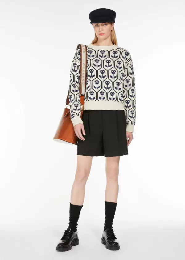 Hot MAX MARA ODEON JACQUARD KNITTED PATTERN SWEATER ECRU RHOMBS