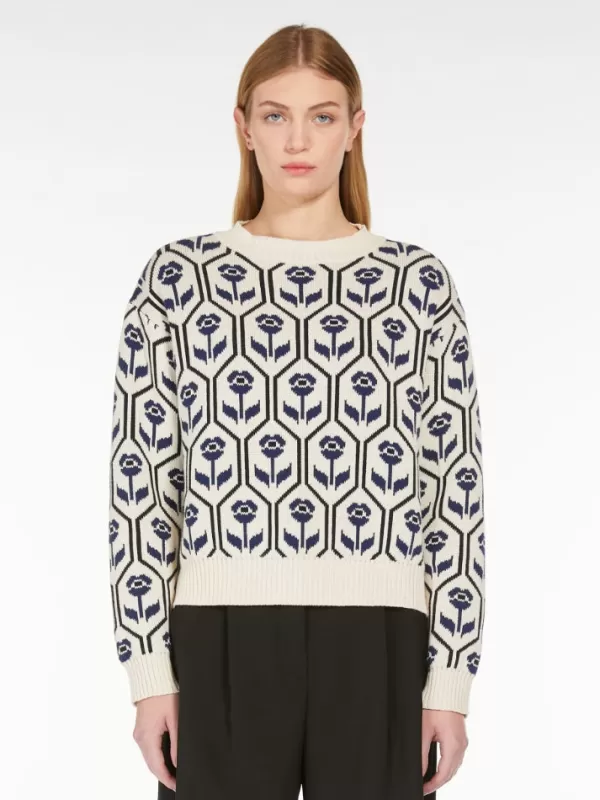 Hot MAX MARA ODEON JACQUARD KNITTED PATTERN SWEATER ECRU RHOMBS