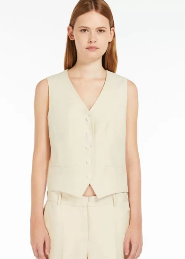 Discount MAX MARA PACCHE LINEN WAISTCOAT Sand